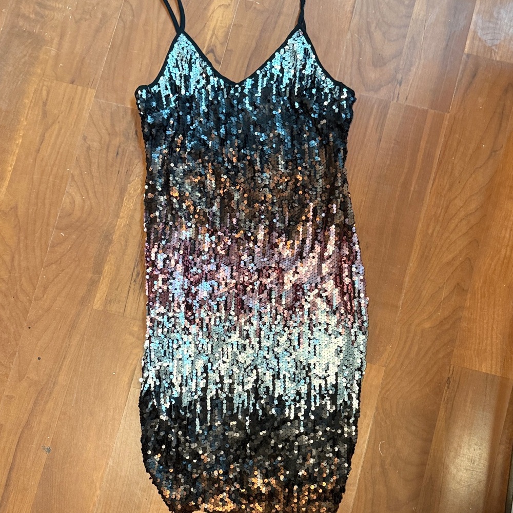 Missi London Sequin Ombre Slip Midi Dress